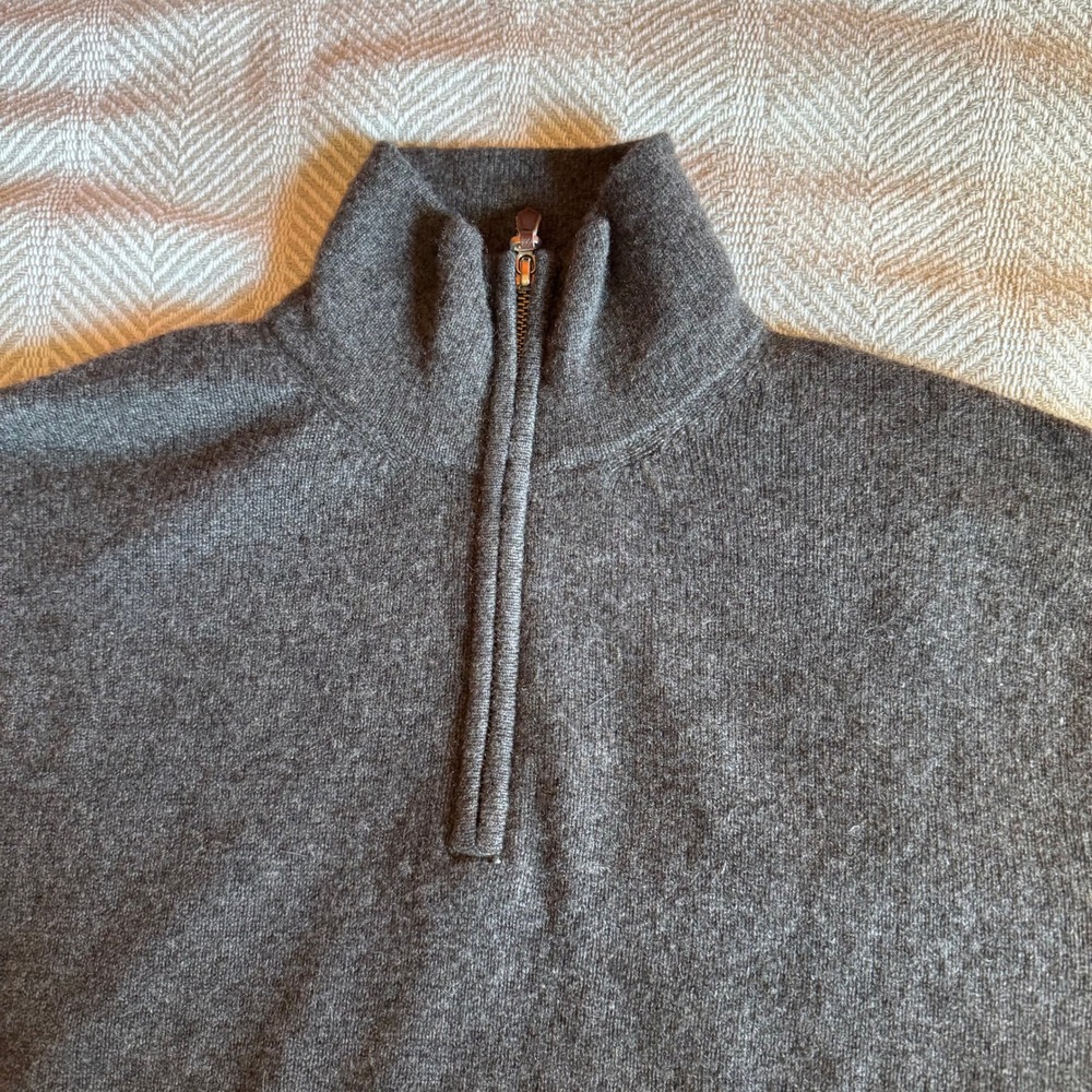 American Blue Pure Cashmere Quarter Zip Sweater Mens Medium Charcoal Gray Knit - Picture 3 of 9